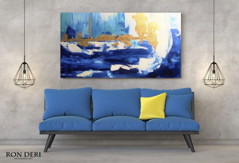 blue-skyline-painting-abstract-gold-art-canvas-wall-ron-deri