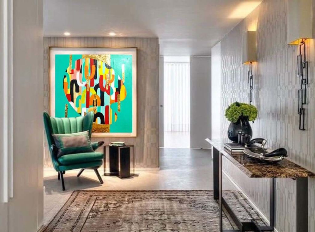painting gold mint abstract