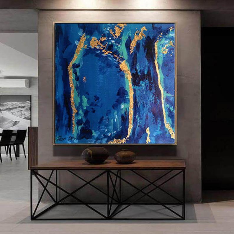 forest abstract blue gold painting acrylic by ron deri 3
