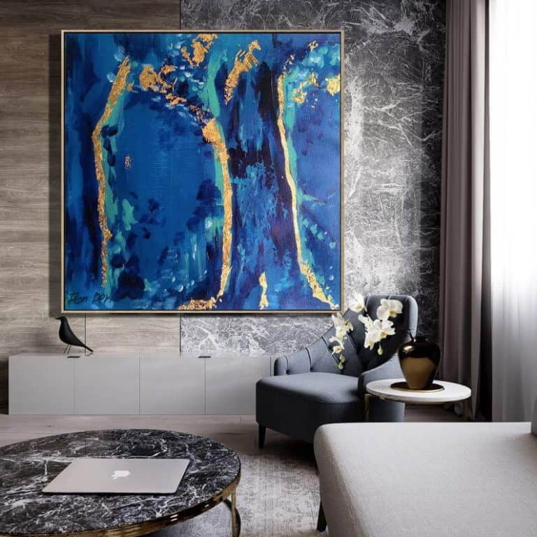 forest abstract blue gold painting acrylic by ron deri 3