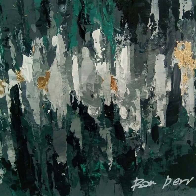 forest painting abstract green and gold by ron deri art 7