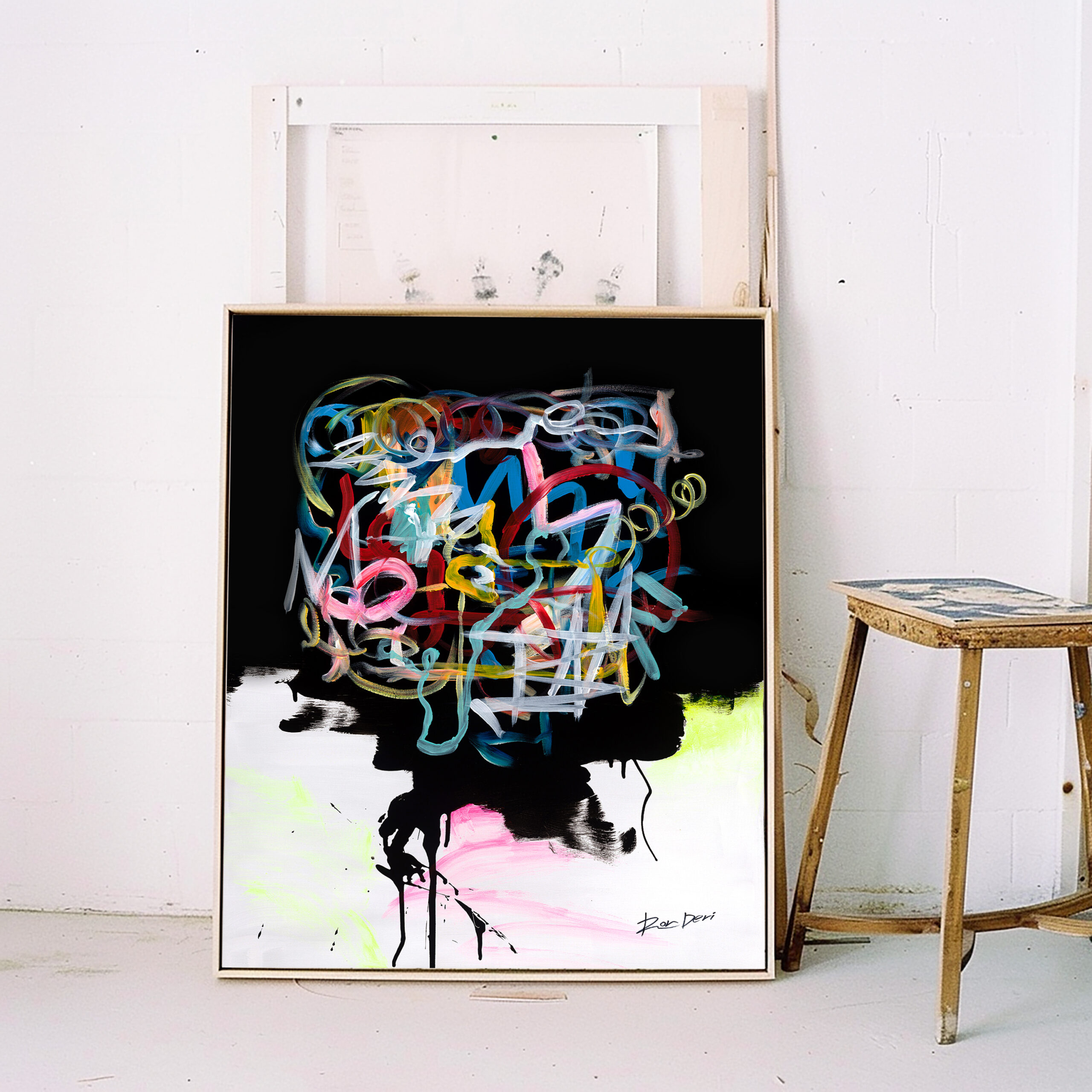 human-brain-abstract-neon-colors-handmade-original-art-painting-by-artist-ron-deri