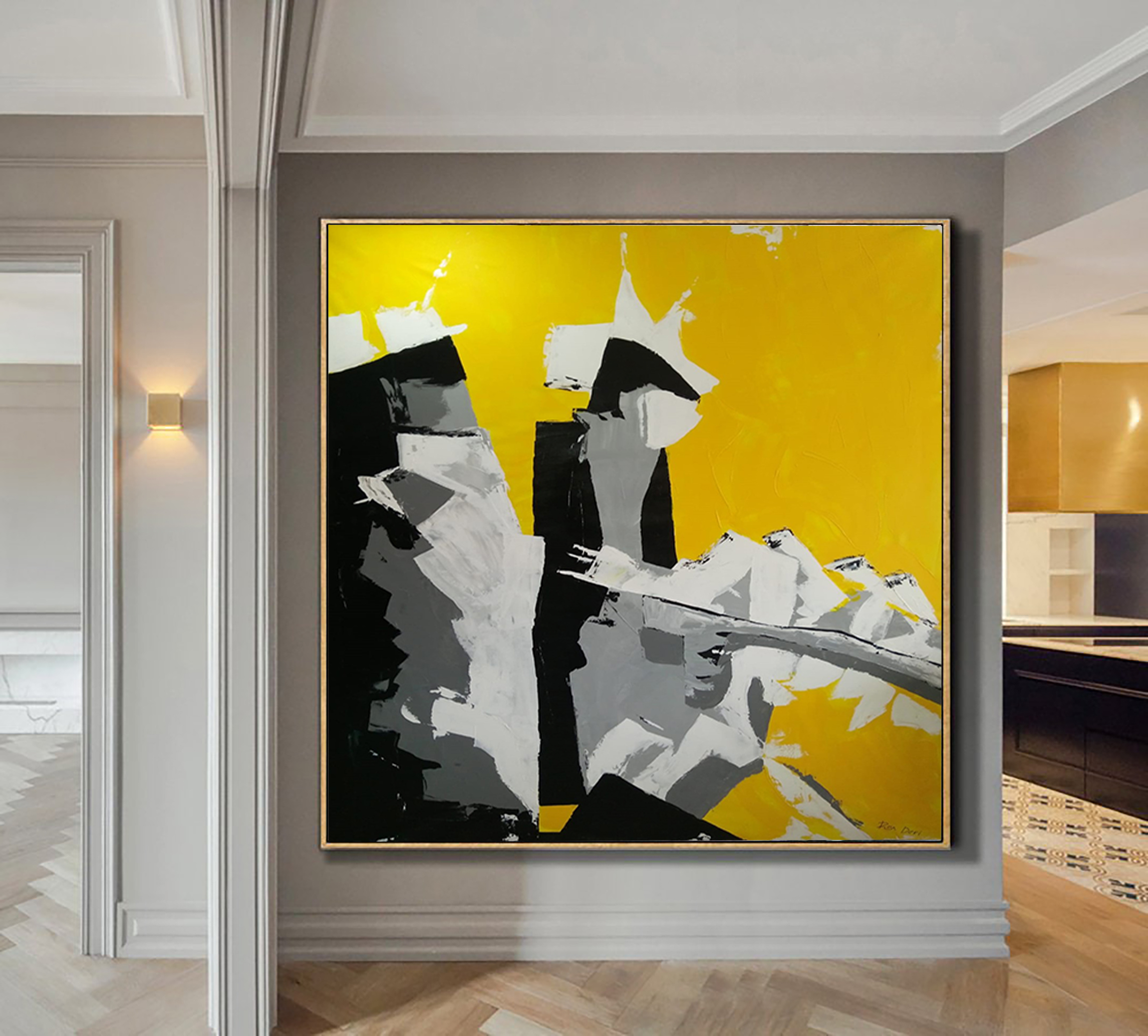 large-yellow-black-abstract-painting