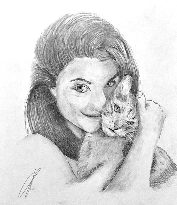 Cat Pencil Sketch - Liat and Zoe