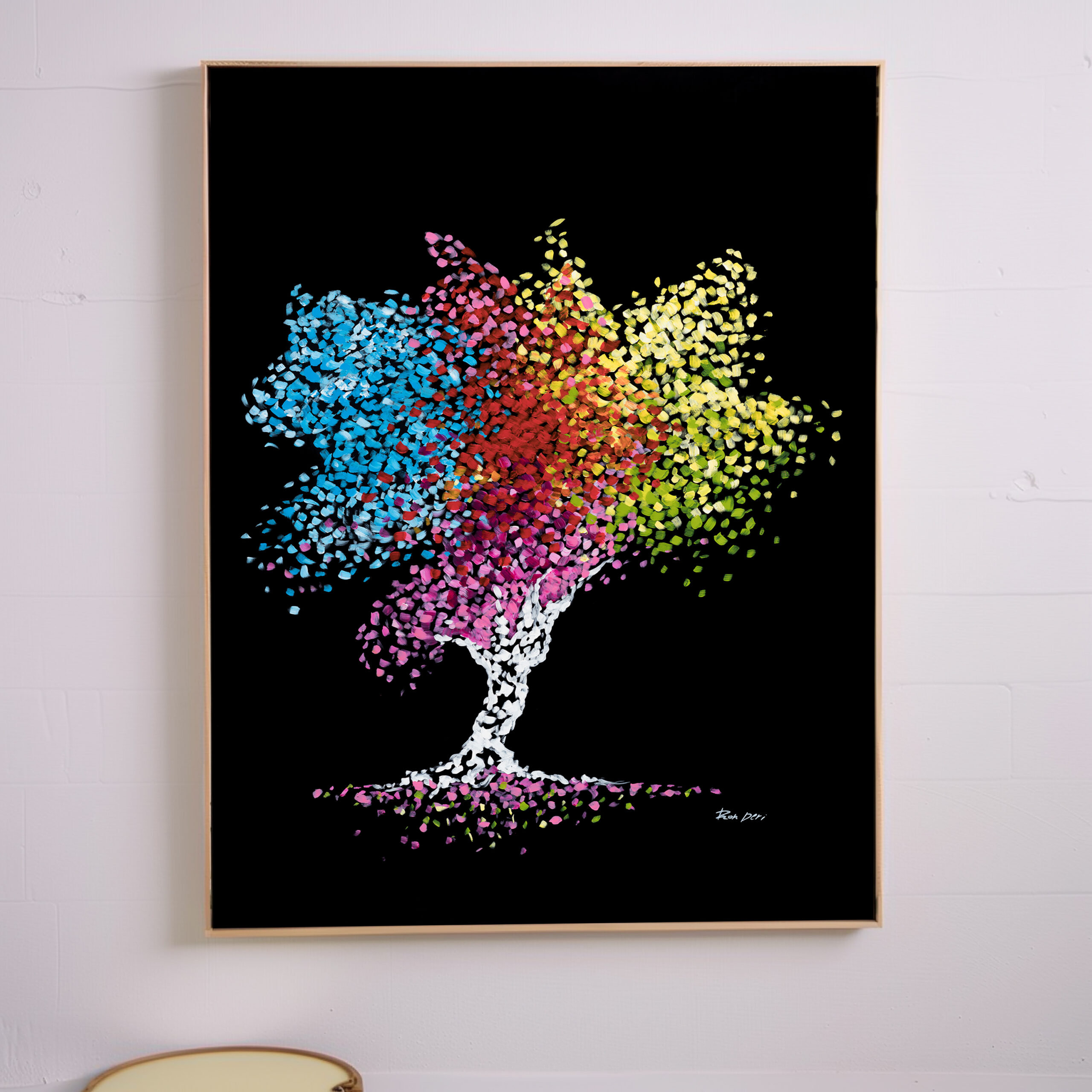 tree-of-life-black-abstract-art-painting-black-colorful-colors-dots-painting-handmade-ron-deri