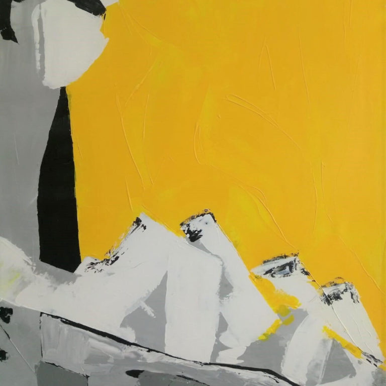 yellow black abstract painting by ron deri 2