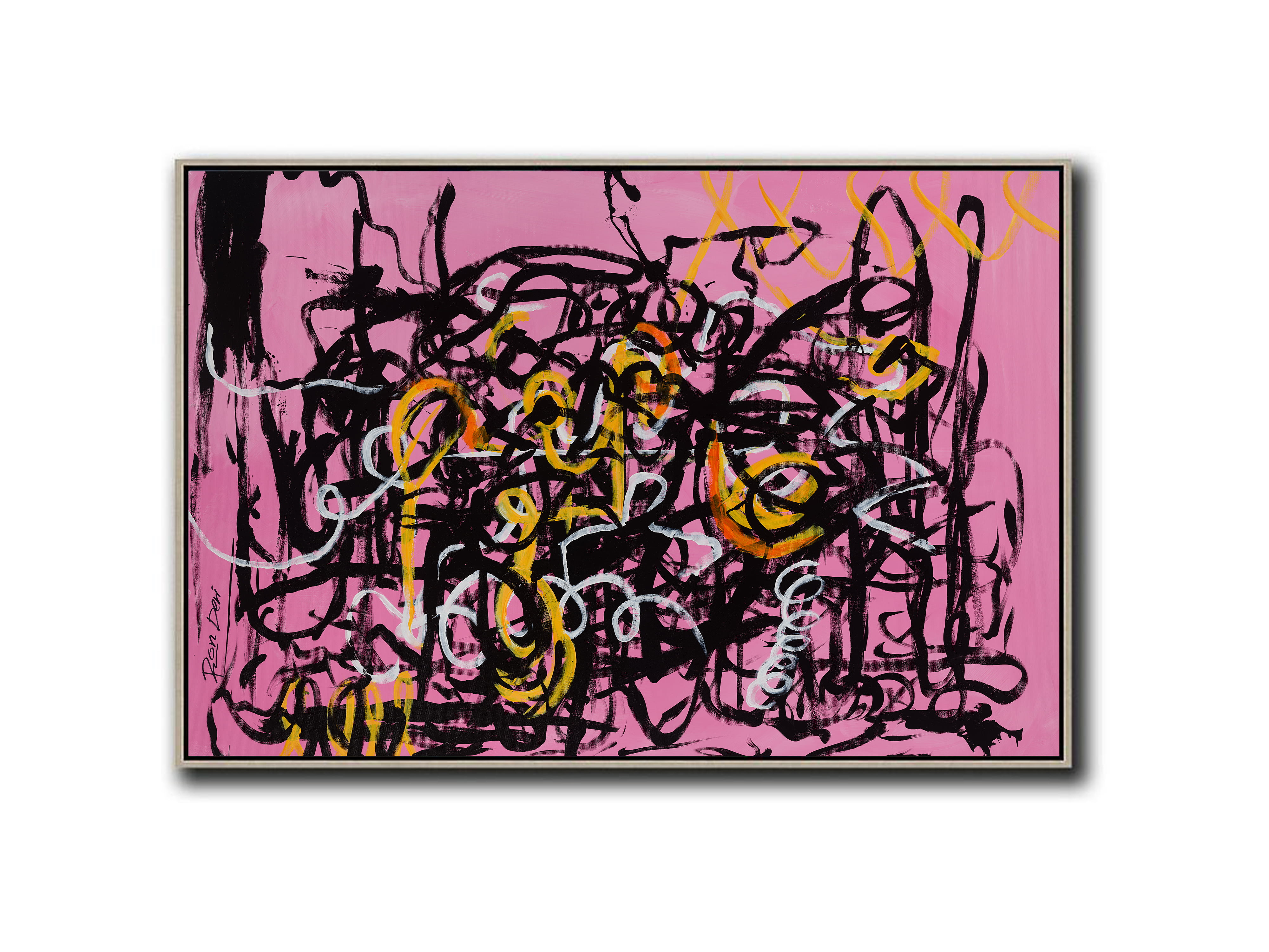 pink-modern-black-abstract-art-on-canvas-ron-deri