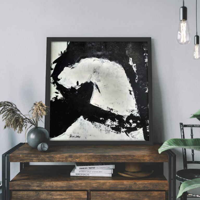 black and white contemporary canvas wall art by ron deri
