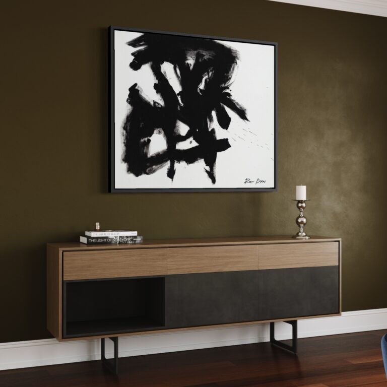 black abstract art on canvas by ron deri