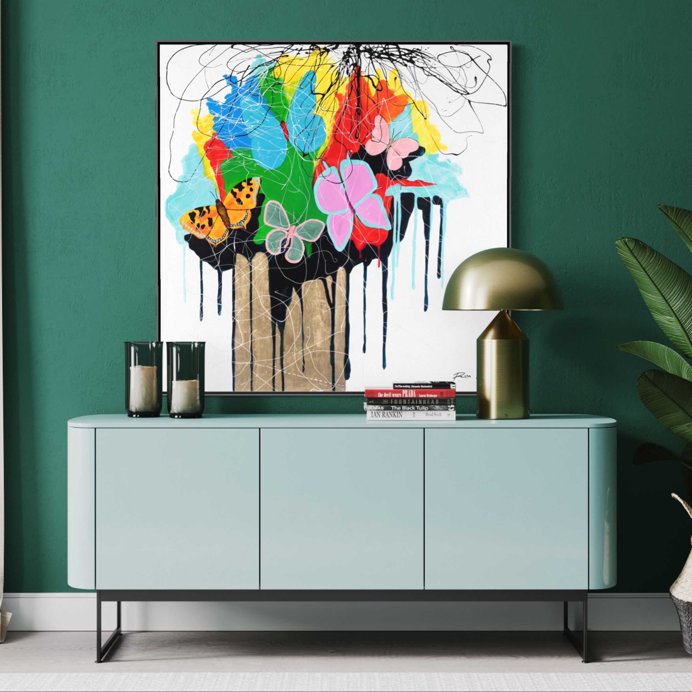 butterflies art painting on canvas in livingroom decor