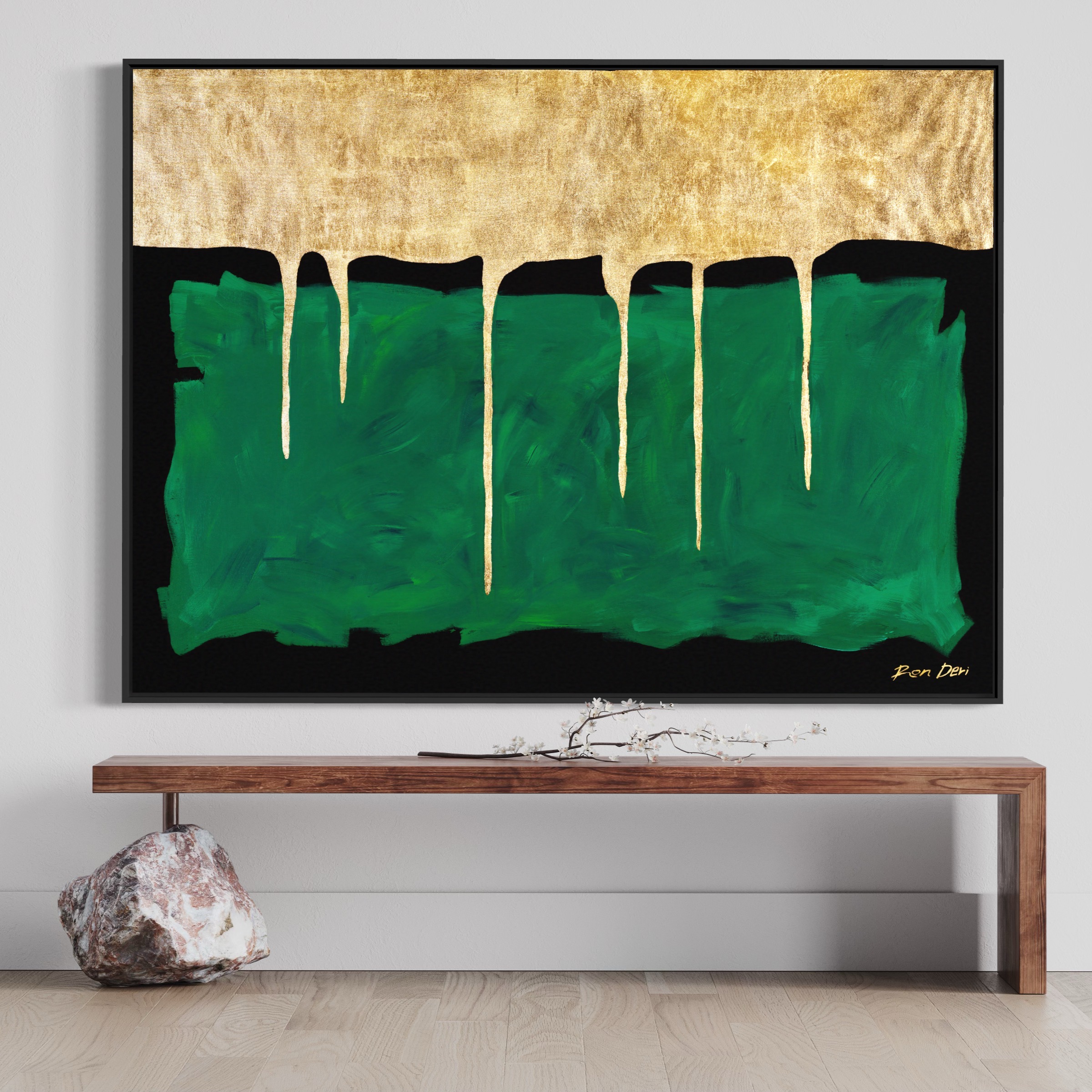 green gold abstract- painting on canvas-modern art print